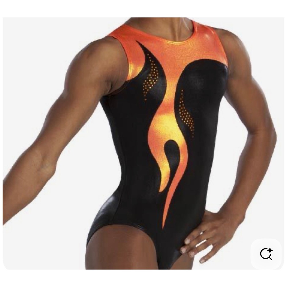 GK Elite Gymnastics Leotard Flame Rhinestone Activewear Women Adult Small Black